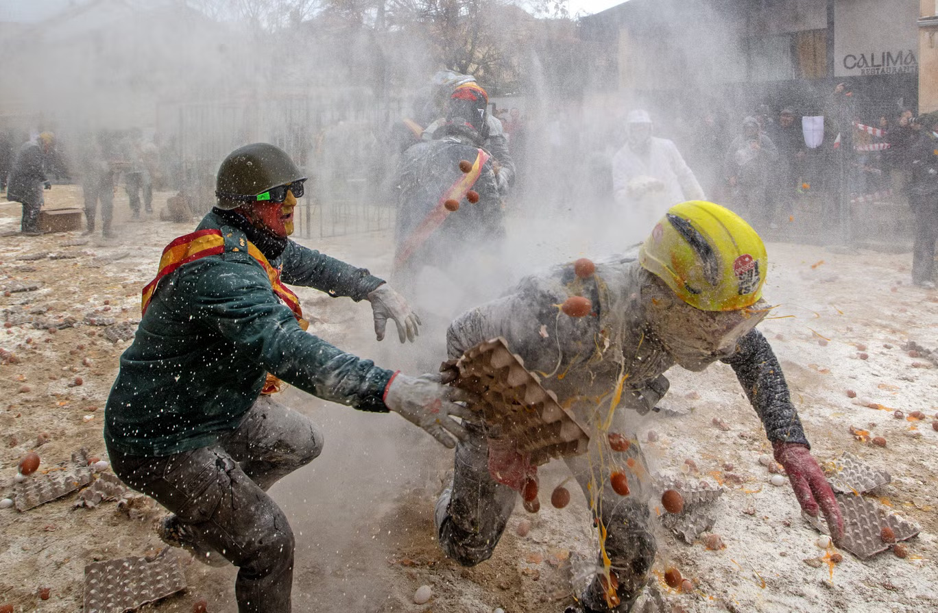 Spanish Town Celebrates Unique Egg and Flour Festival with Playful Chaos