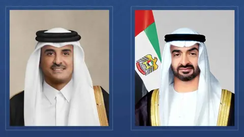 Recepción oficial de alto nivel al Emir de Qatar en Abu Dabi durante una visita fraternal para fortalecer las relaciones bilaterales