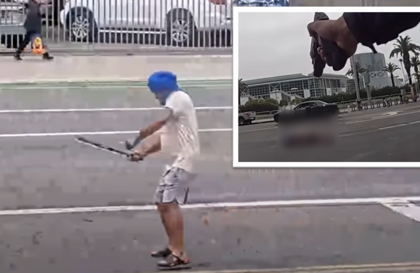 Schockierendes Video.. Mann schneidet sich mit einer Machete die Zunge ab, bevor er von der Polizei in Los Angeles erschossen wird