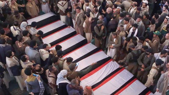 Simultaneously with their funeral.. The Houthis announce the identities of 12 of their leaders who were killed in an Israeli airstrike in Sana'a