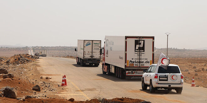 The arrival of the ninth humanitarian convoy to Sweida loaded with urgent aid